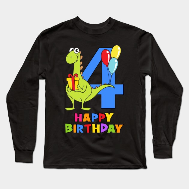 4th Birthday Party 4 Year Old Four Years Long Sleeve T-Shirt by KidsBirthdayPartyShirts